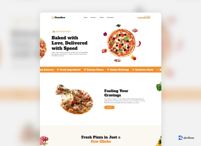Pizza Flow - Divi 5 Restaurant Website Layout